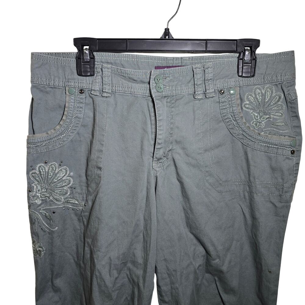 Gloria Vanderbilt Womens Sz 10 Olive Floral Embroidered Capri Pant Cinch Pockets - Picture 3 of 8